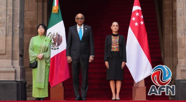 Recibe Sheinbaum en Palacio Nacional al mandatario de Singapur