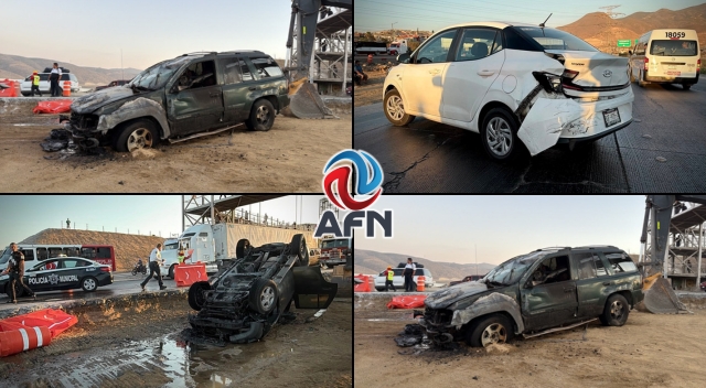 Detienen a conductor tras chocar y volcar su camioneta