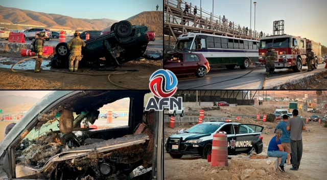 Detienen a conductor tras chocar y volcar su camioneta