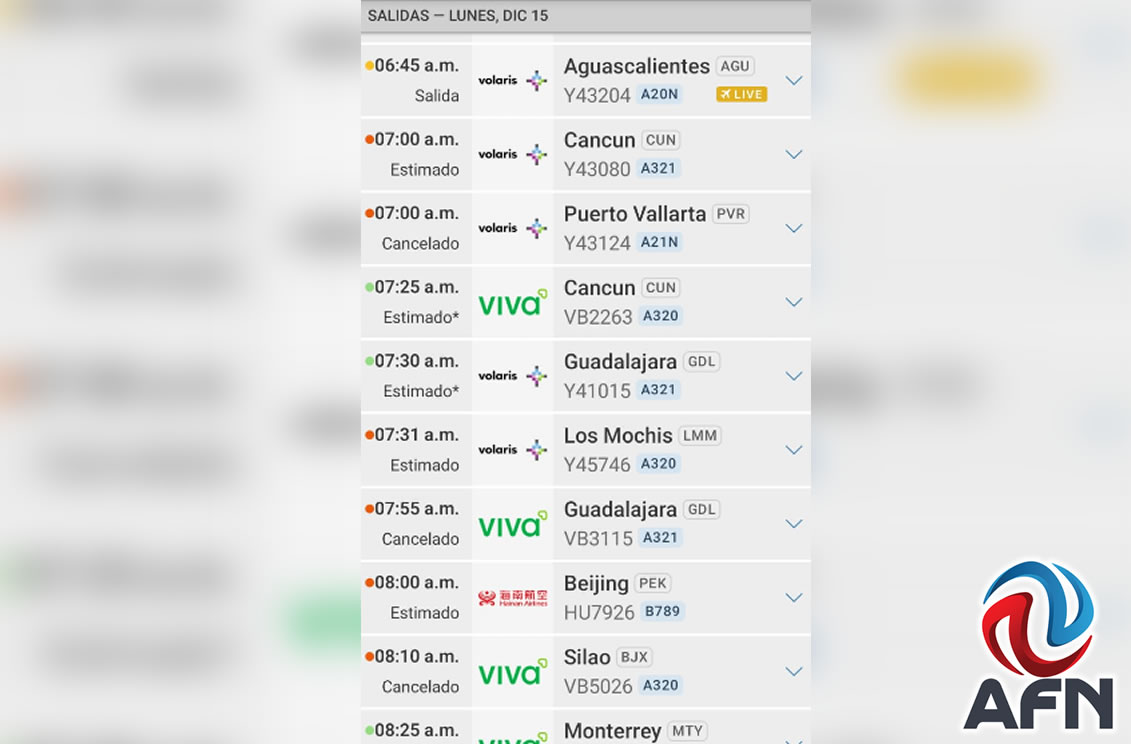 Cancelan vuelos por mal clima; piden a usuarios llamar a aerolíneas