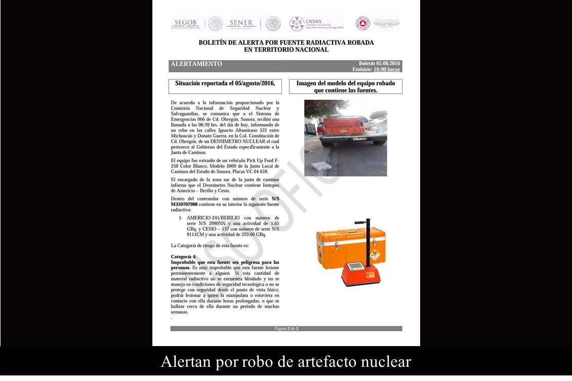 Alertan por robo de artefacto nuclear
