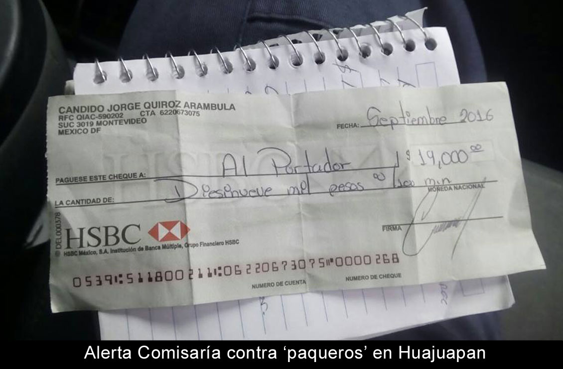 Alerta Comisaría contra paqueros en Huajuapan