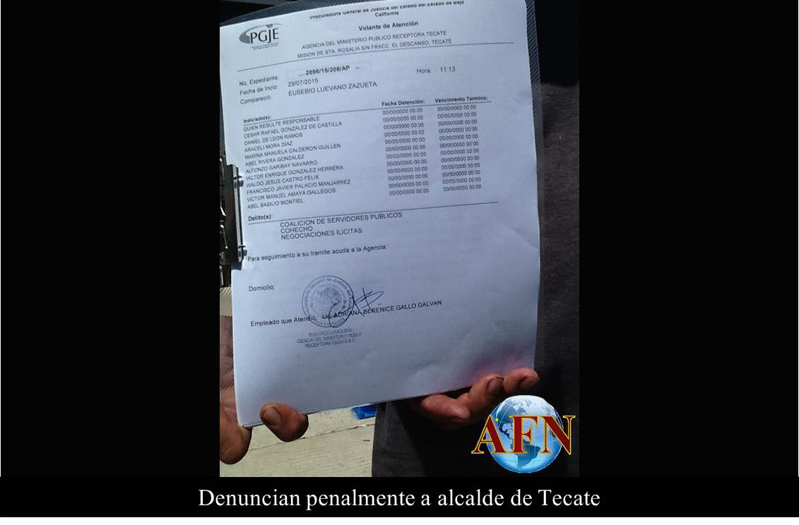 Denuncian penalmente a alcalde de Tecate