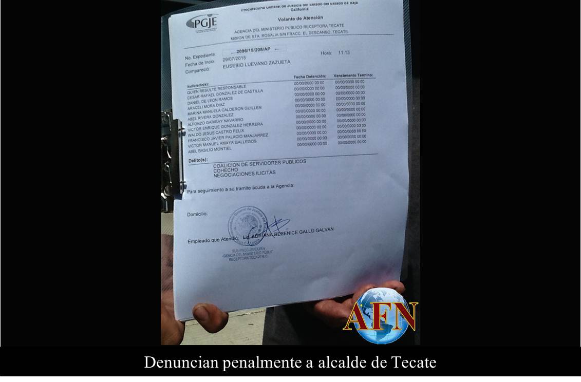 Denuncian penalmente a alcalde de Tecate