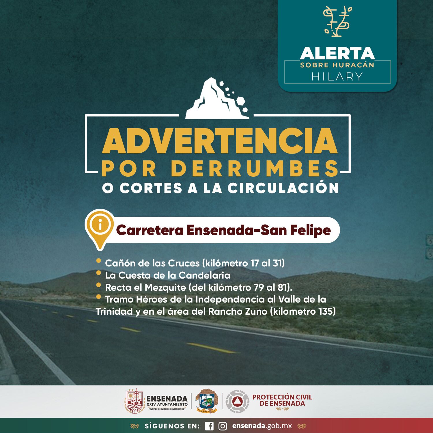 Atendieron incidentes por derrumbes en carreteras de Ensenada 