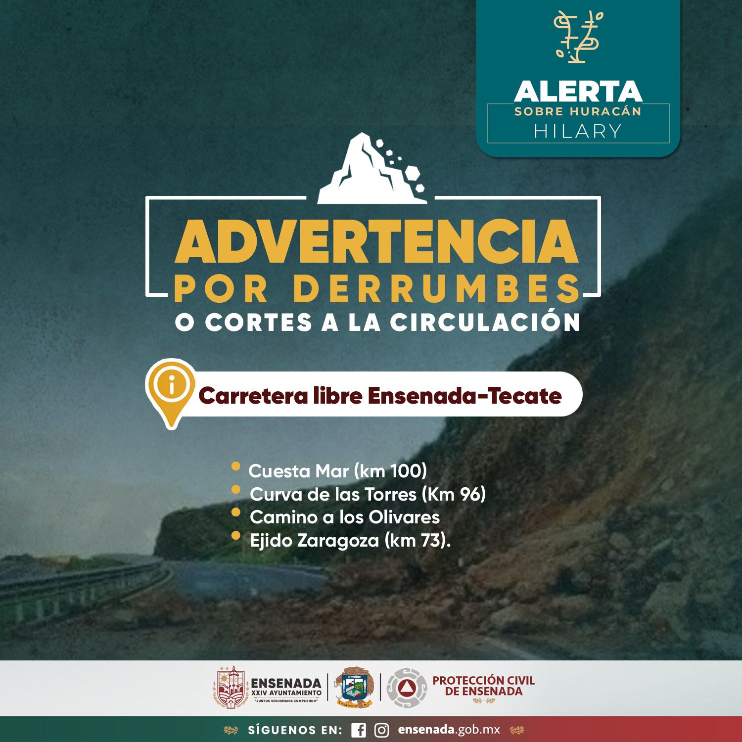 Atendieron incidentes por derrumbes en carreteras de Ensenada 