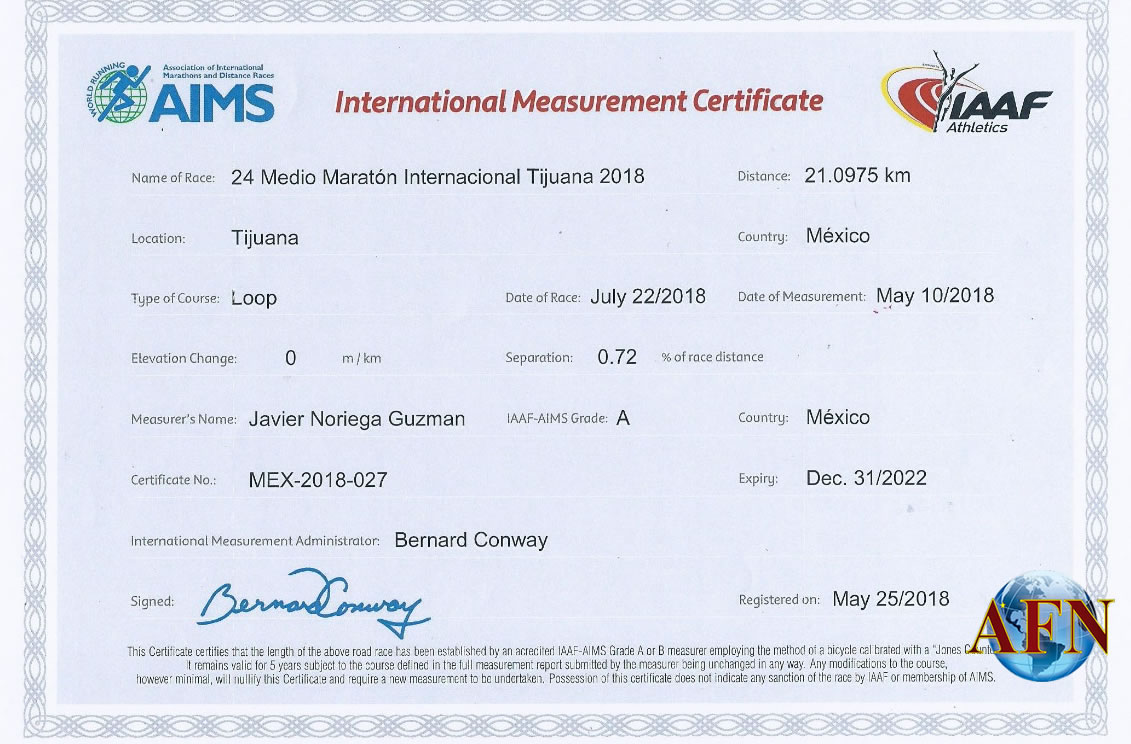 Certifican el Medio Maratón de Tijuana