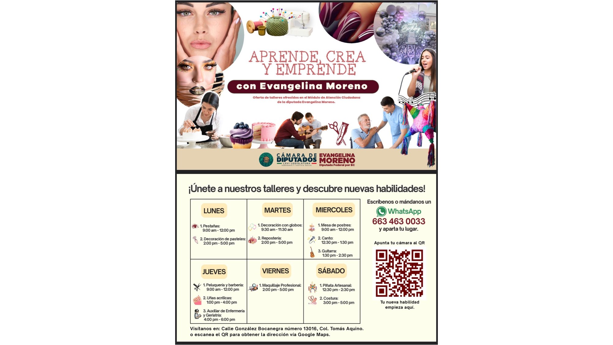 Impartirán talleres de oficios en 2026, anuncia Evangelina Moreno