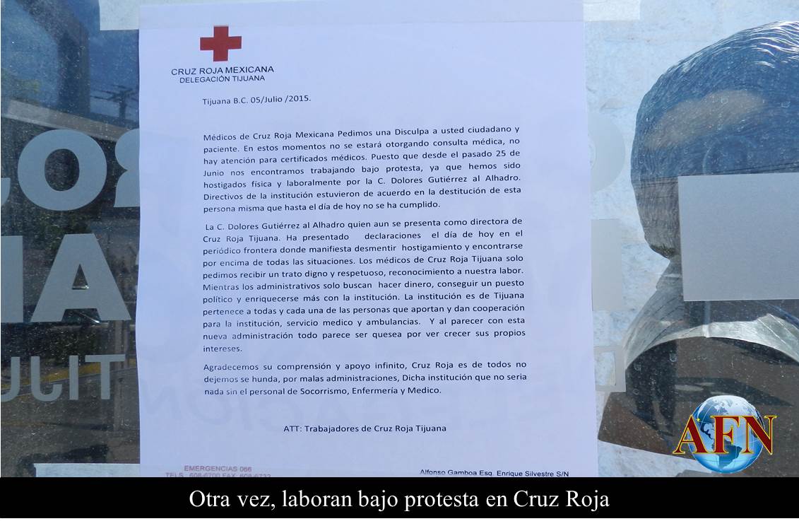 Otra vez, laboran bajo protesta en Cruz Roja