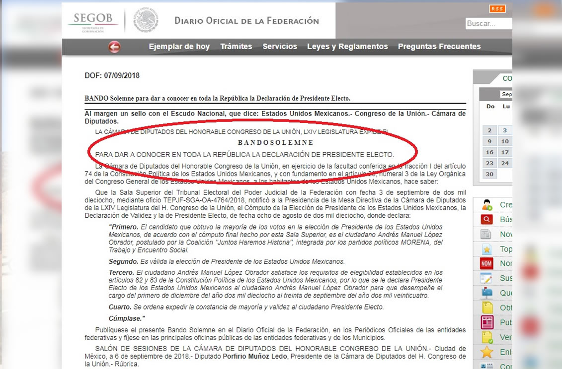 Publican Bando Solemne para AMLO