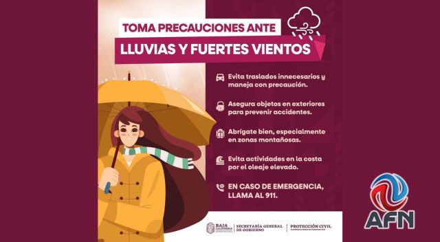 Alertan por lluvias y fuertes vientos para martes y miércoles en la entidad