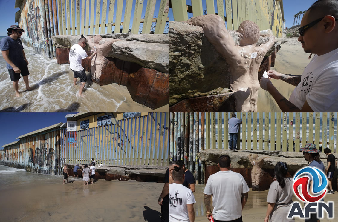 Artistas chicanos realizan intervención sobre migración en el muro de Playas de Tijuana
