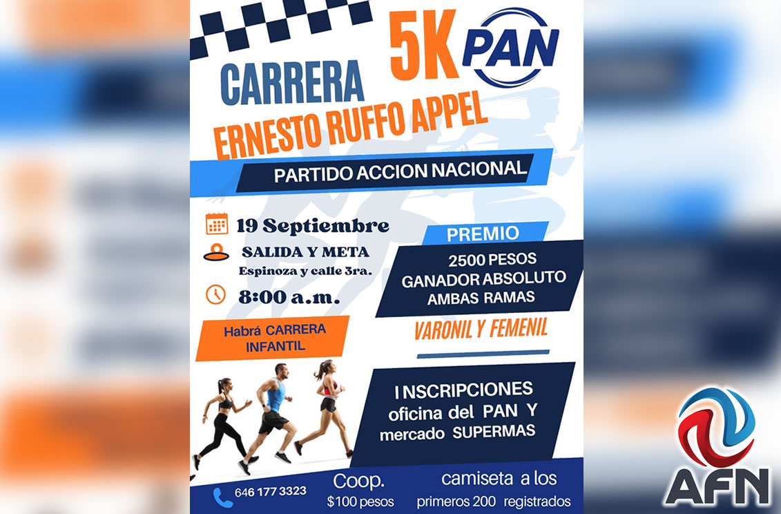 Anuncia el PAN la carrera atlética Ernesto Ruffo Appel 5K