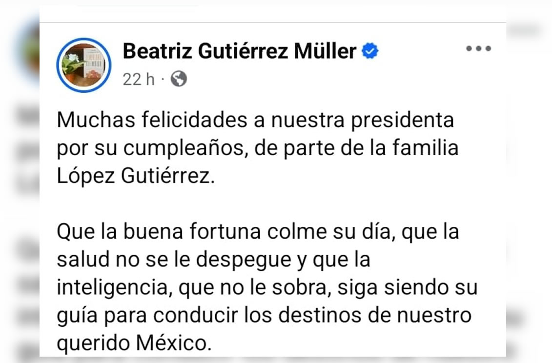 Agradece Sheinbaum saludo de cumpleaños de la esposa de AMLO