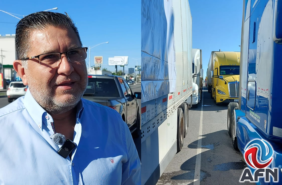 Realizan marcha de protesta con camiones de carga en Mexicali
