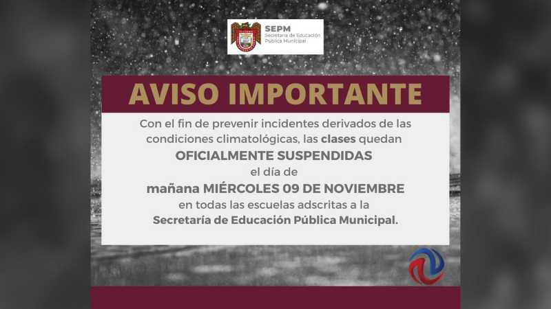 Estado y municipio ordenan la suspensión de clases por fuertes lluvias
